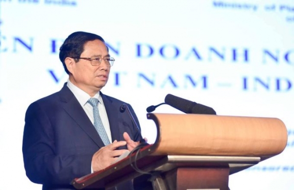 Thủ tướng Phạm Minh Chính phát biểu tại Diễn đàn doanh nghiệp Việt Nam - Ấn Độ, ngày 31/7. Ảnh: Nguyễn Hồng