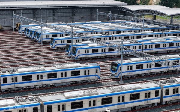 Metro trains at Long Binh Depot in Thu Duc City of HCMC, May 2024. Photo by VnExpress/Quynh Tran