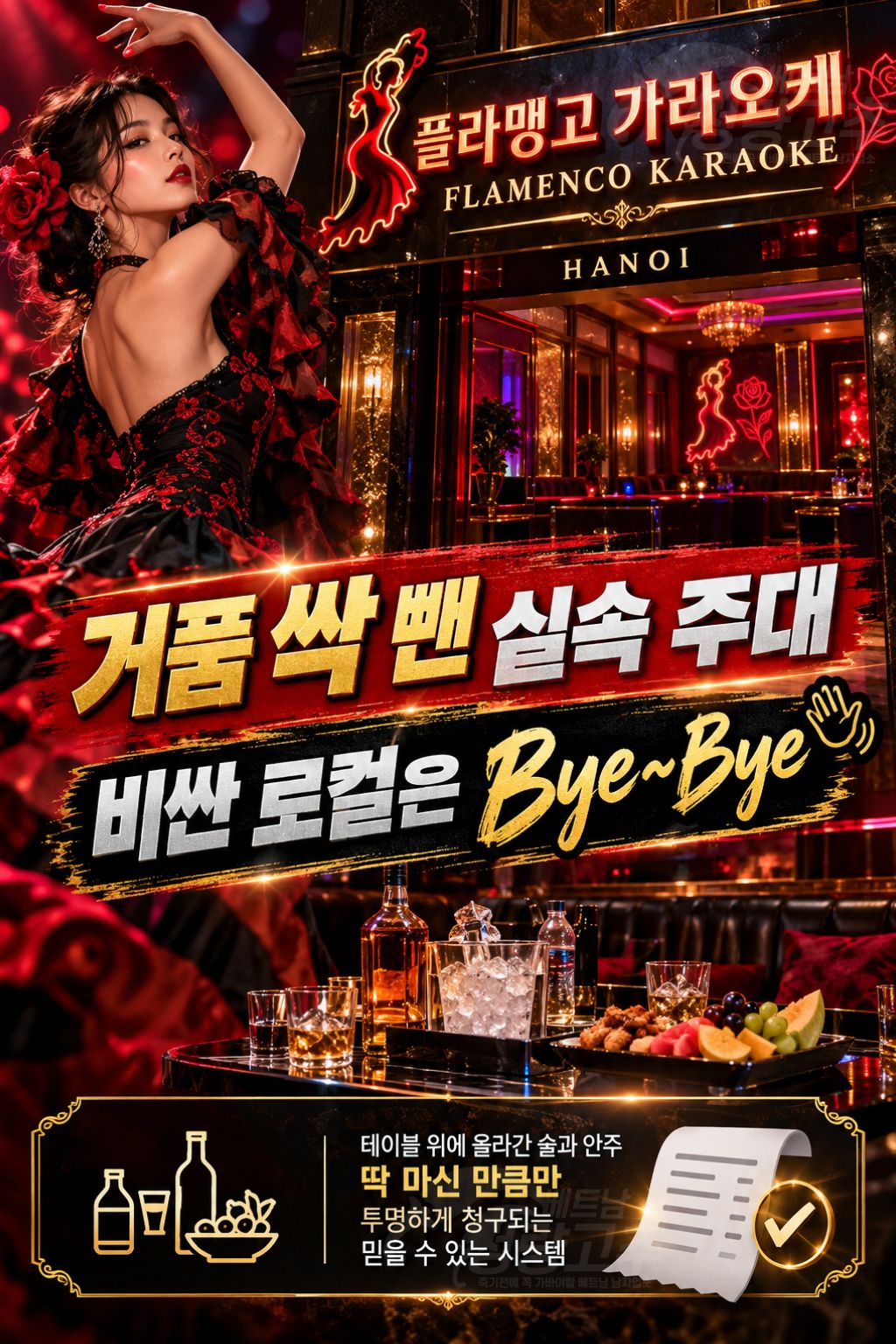 하노이 플라맹고(FLAMENCO) 가라오케 코스 세부 및 홍보사진
